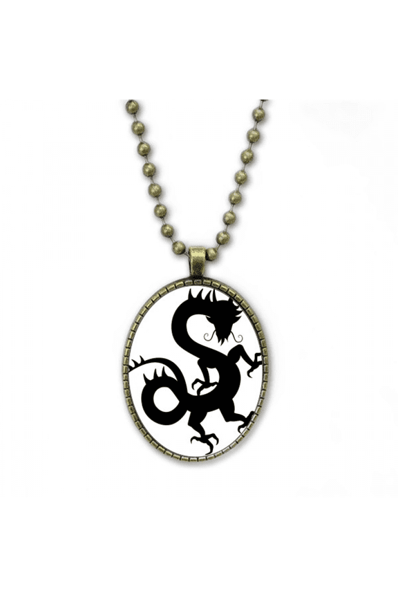 dragon outline china chinese pattern necklace vintage chain bead pendant jewelry collection