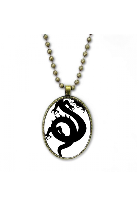 dragon outline china chinese pattern necklace vintage chain bead pendant jewelry collection