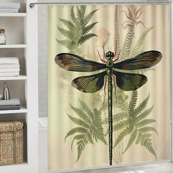 dragonfly fern leaves crown waterproof shower curtain Bathroom shower curtain Bathroom Shower Curtain Set with Hooks, 72x72