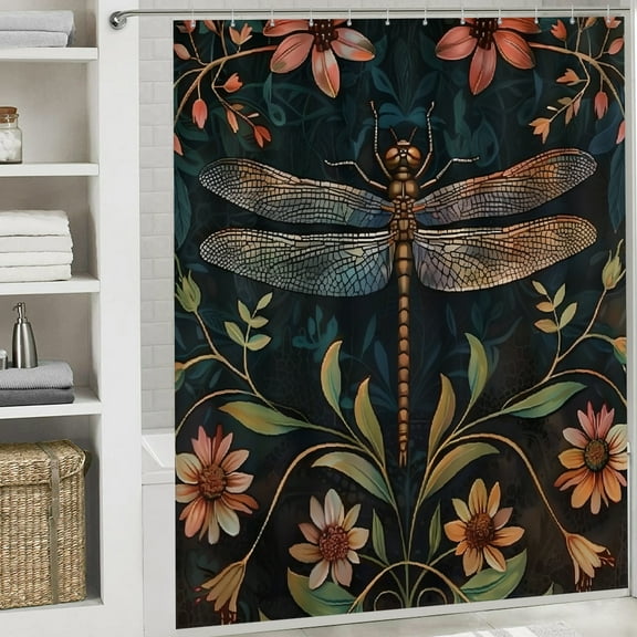 dragonfly flowers leaves beautiful pattern printed shower curtain Bathroom shower curtain Home Sweet Home Fabric Shower Curtain Bathtub Decor with Hooks