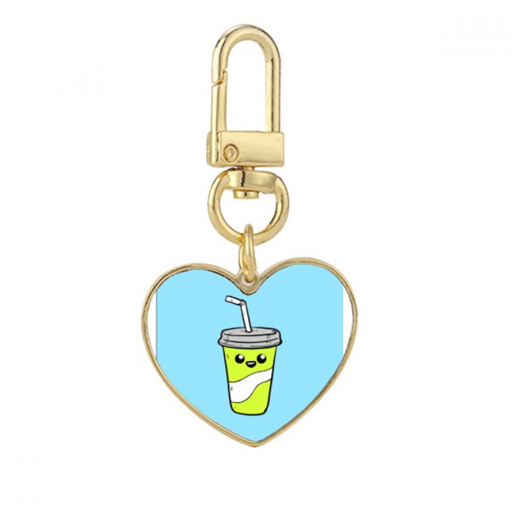 drawing expression lovely drink Gold Heart Keychain Metal Keyring Holder