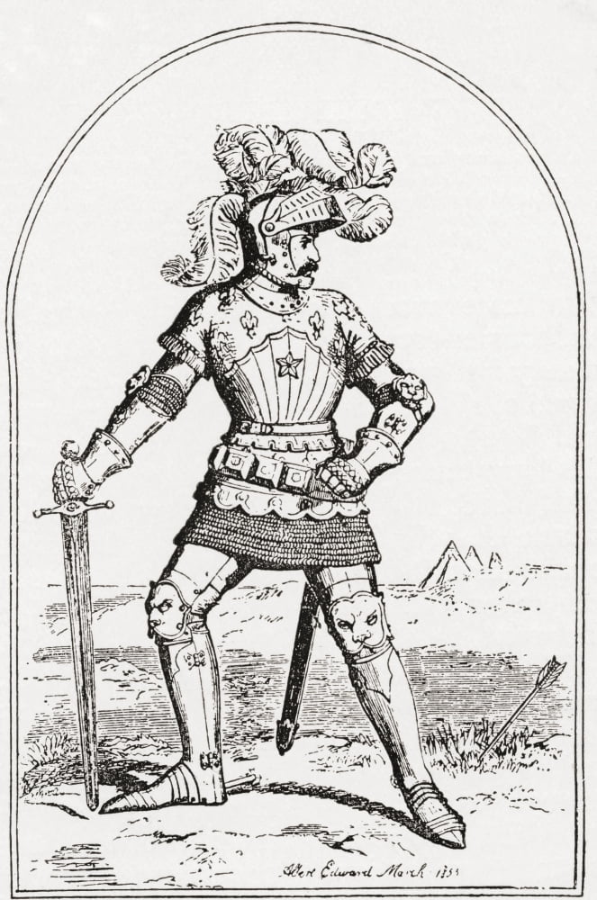 A drawing of a soldier or knight in armour by King Edward VII in 1855 From Edward VII His Life and Times published 1910 Canvas Art - Ken Welsh Design Pics (11 x 18)