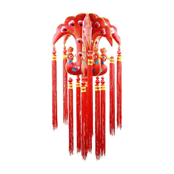 drdong-Handmade Silk Ribbon Sachet, Palace Lantern, Embroidery Art Craft for Home Decoration-Large and red