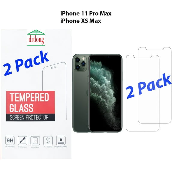 drdong-Screen Protector Compatible with Apple iPhone 11 Pro Max, iPhone Xs Max, Tempered Glass Film, 9H Hardness, Shatter-Proof, Anti Fingerprint, Anti Scratch, Case Friendly, 6.5-Inch, 2-Pack