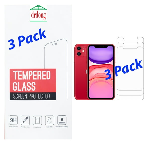 drdong-Screen Protector Compatible with Apple iPhone 11, iPhone XR, Tempered Glass Film, 9H Hardness, Shatter-Proof, Anti Fingerprint, Anti Scratch, Case Friendly, 6.1-Inch, 3-Pack by drdong