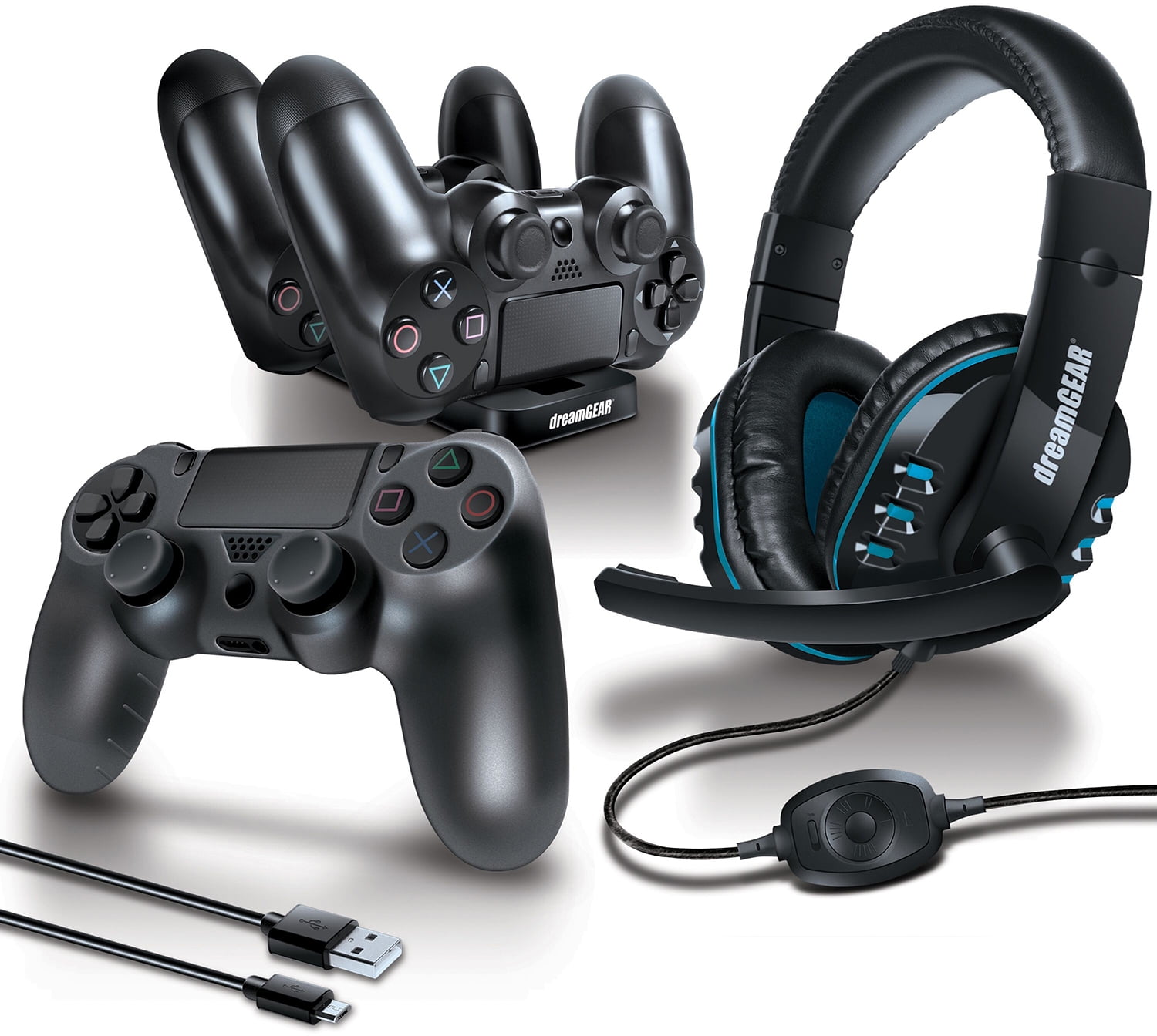 PS4本体ソフトスタンドカメラ充電器セット dreamGEAR PS4 Gamer's Kit - Headset, Dual Charging Dock, USB Cable