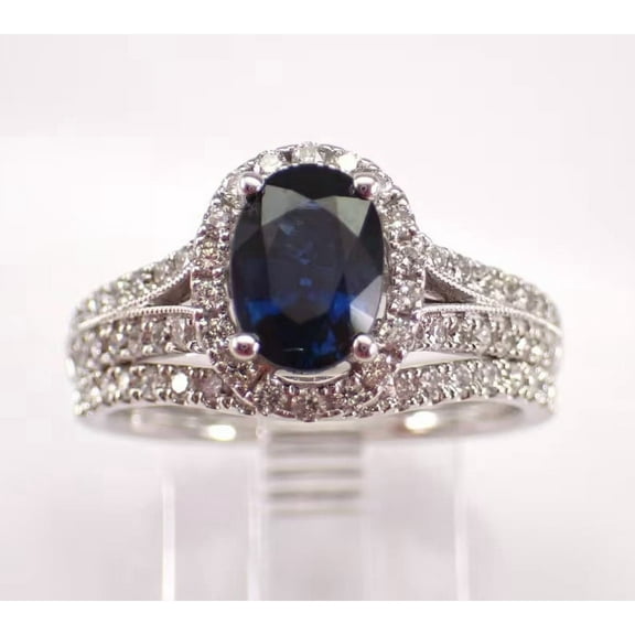 dreamofdazzle Jewels 4.00 Ctw Oval Cut Sapphire & Diamond Wedding Anniversary Wedding Bridal Set Band Ring 14K White Gold Plated 925 Sterling Silver 925 Sterling Silver -5.5