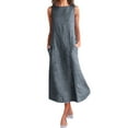thumbnail image 1 of dresses for women Women Casual Striped Print Sleeveless Dress Neck Linen Pocket Long Dress, 1 of 9