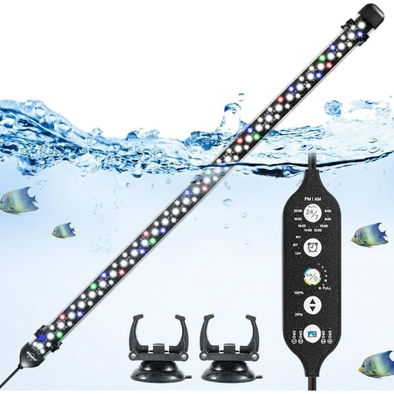 driamor Submersible Aquarium Light, 28 INCH Fish Tank Light with 104pcs LED Beads IP68 Waterproof Brightness Adjustable RGB Lamp Timer Mode, 24/7 Auto Cycly 4 Scenes Mode and 7 Colors
