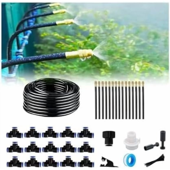 drip Irrigation kit, Automatic Garden Watering System, Quick Connector and 360- Bending Dropper atomizing Copper Nozzle, Garden Lawn Courtyard Watering System. (65FT)
