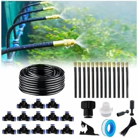 drip Irrigation kit, Automatic Garden Watering System, Quick Connector and 360- Bending Dropper atomizing Copper Nozzle, Garden  Lawn Courtyard Watering System. (50FT)