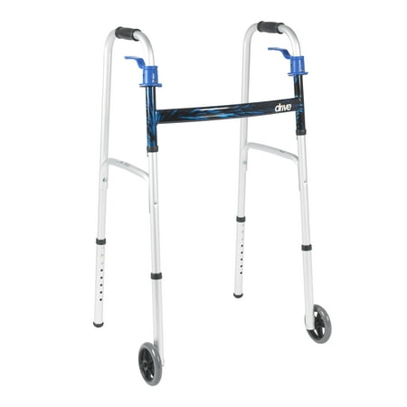 drive Aluminum Flame Blue Folding Walker Adjustable Height up to 350 lbs 32 to 39" H