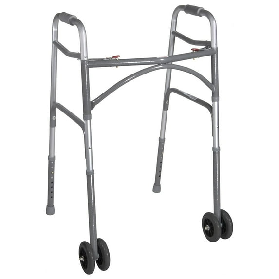 drive Steel Silver Bariatric Dual Release Folding Walker with Wheels Adjustable Height up to 500 lbs 32 to 39" H