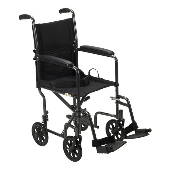 Drive Medical Transport Wheelchair Steel 17 inch Seat Width x 16"D 250 lbs. Weight Capacity TR37E-SV, 1 Ct
