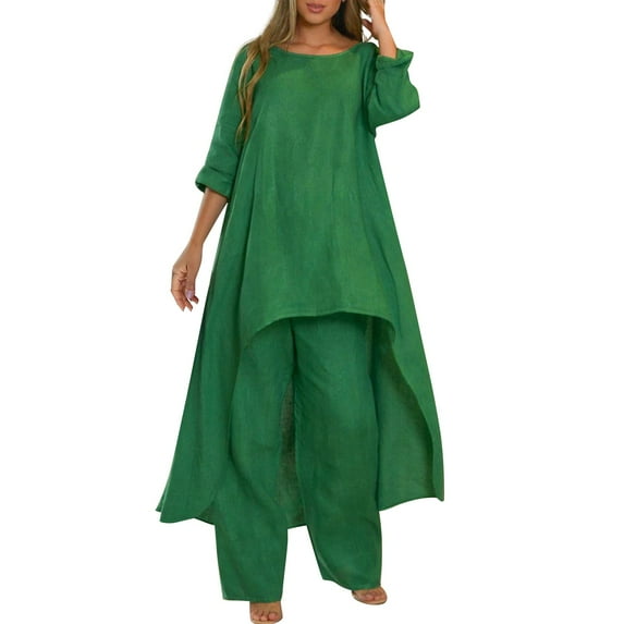 drpgunly Lounge Sets for Women Cotton He Mp Suit Fashion Comfortable Short Sleeve And Long Pants Solid Color Dresses for Women 2023 Casual Womens Tops Green M