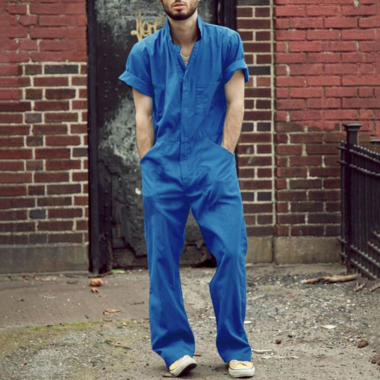 drpgunly Men's Pants One Piece Jumpsuit,Solid Colour Short Sleeve