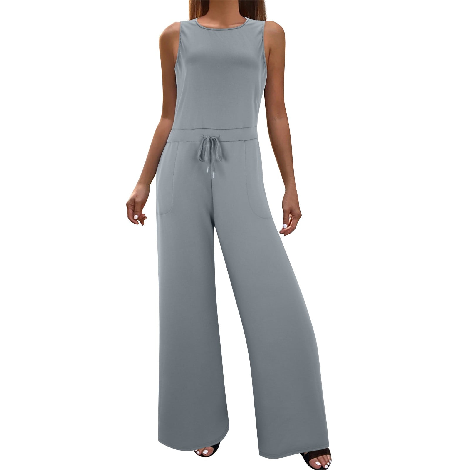 drpgunly Womens Jumpsuits Plus Size Jumpsuit,Soid Summer Button Lace Up Short Sleeve Light Rip