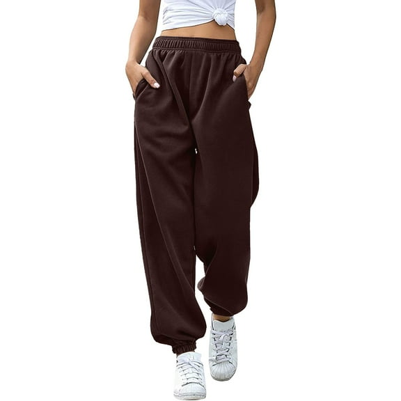 drpgunly Womens Pants Bottom Sweatpants No Drawstring Joggers Pants Workout High Waisted Yoga Pants With Pockets Brown S