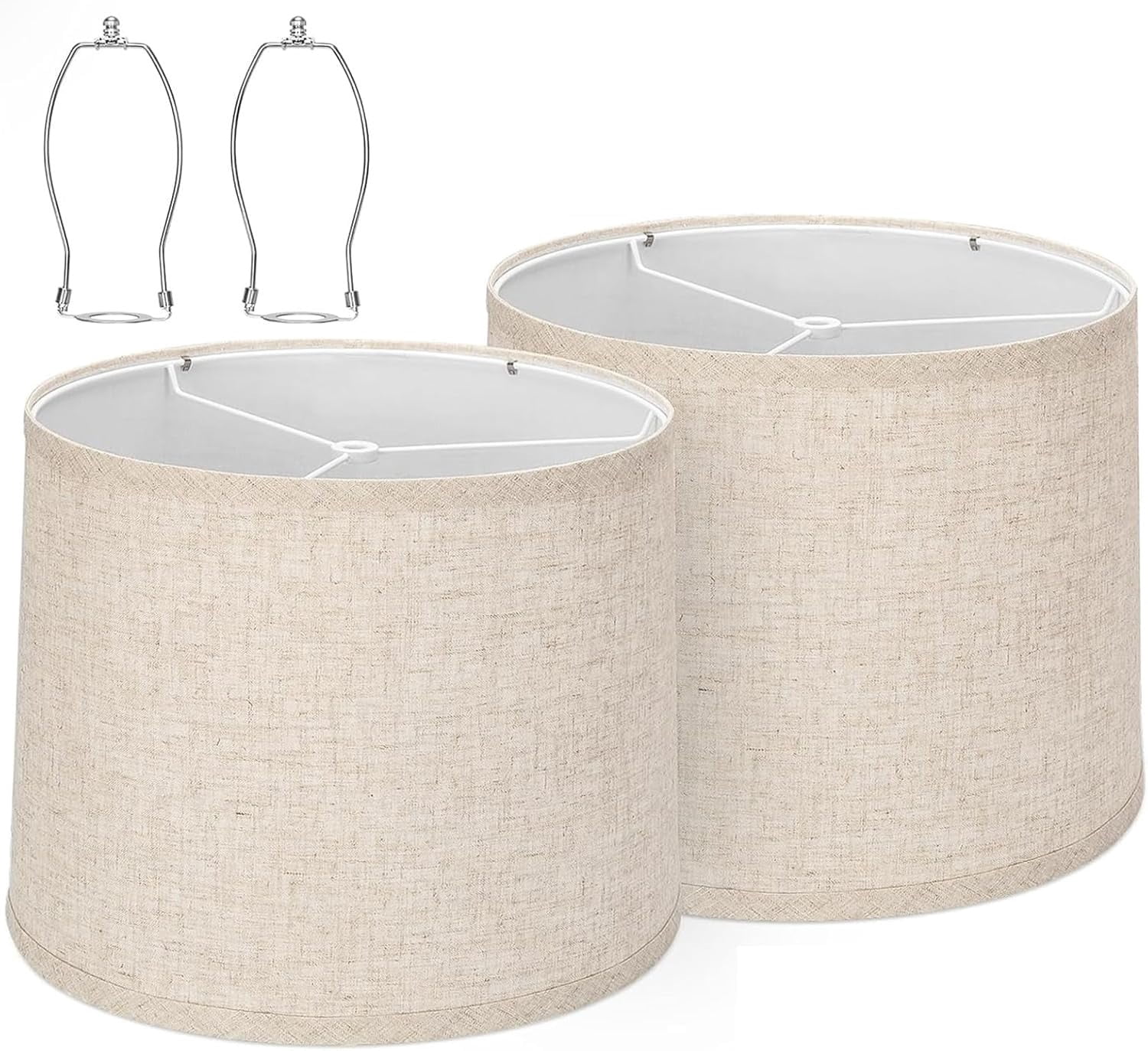 drum lamp shades Set of 2 for table lamps – 11.6" Top x 12.6" Bottom x 9.8" High,  Medium Beige Lampshades for floor lamps (Spider Fitter), Natural Linen Handcrafted with Easy Assembly