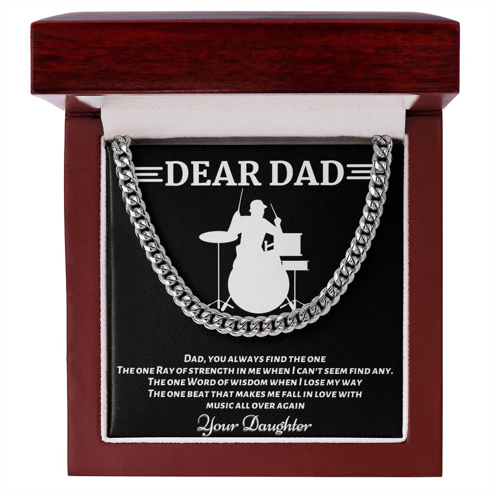 drummer dad, Cuban Link Chain, Stainless Steel or Yellow Gold, Message ...