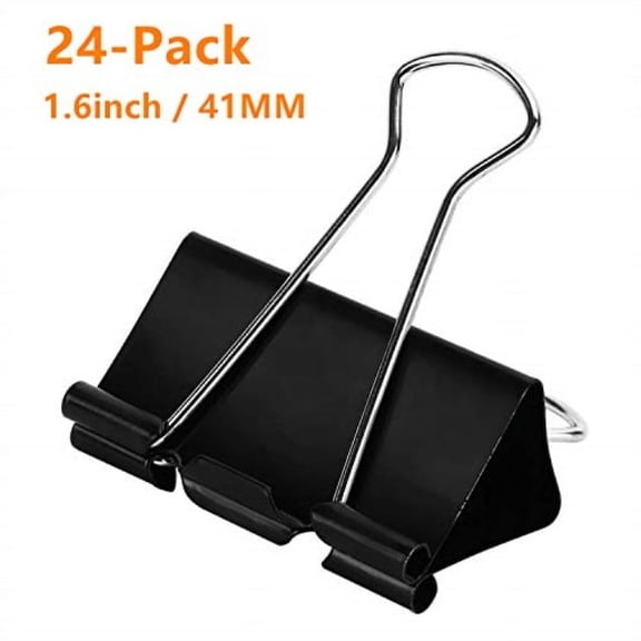 dstelin large binder clips 1.6inch (24 pack), big paper clamps clips for office supplies, 1.6inch/41mm width, 0.7inch/18mm capacity, black