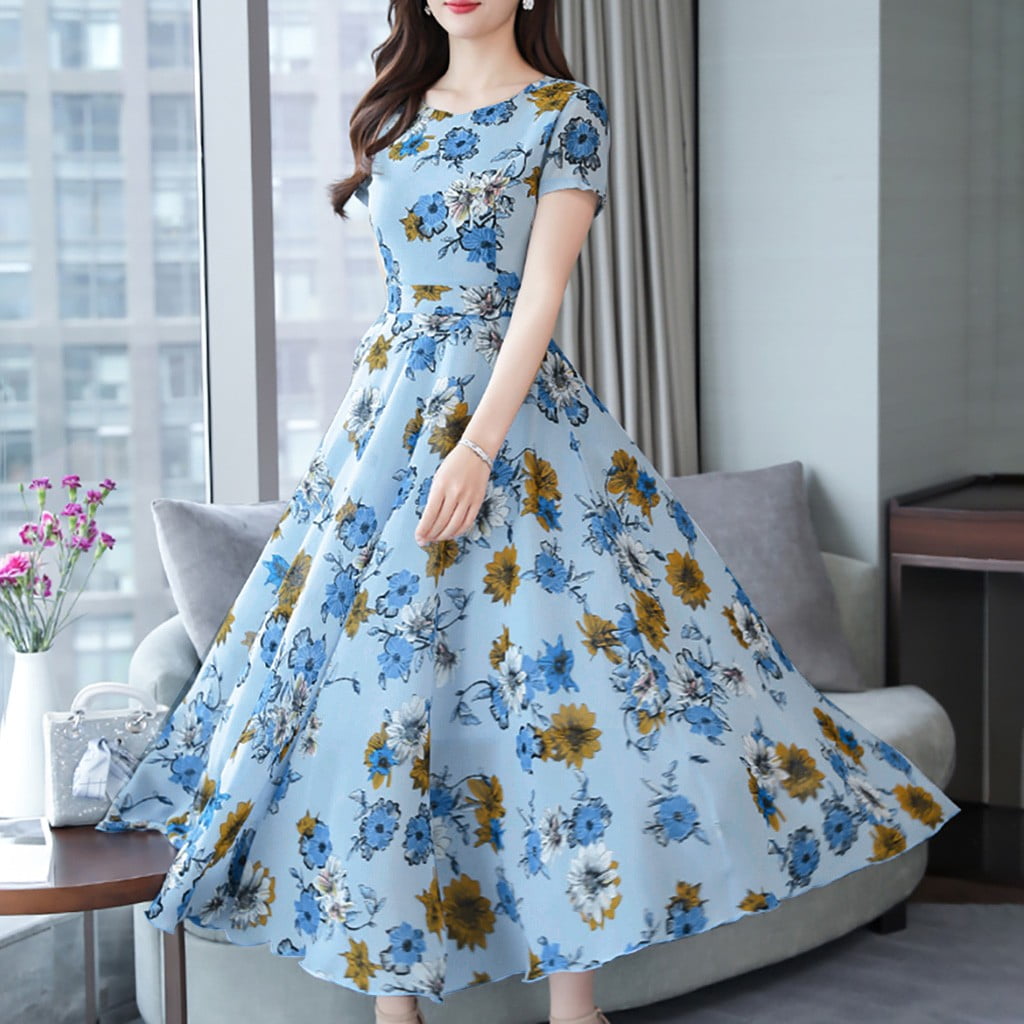 dtydtpe dresses fashion women summer retro print lady