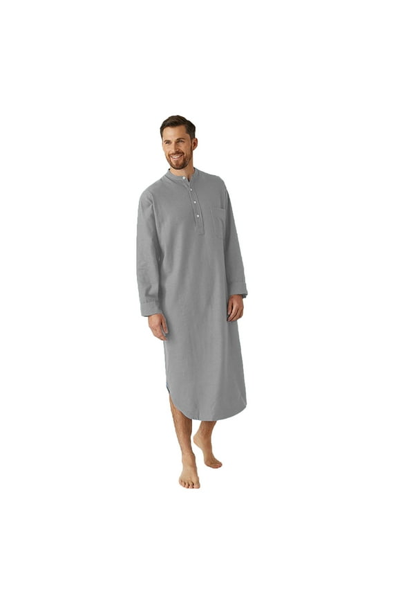 flannel shirt for men men's long-sleeved button-down solid color printed shirt stylish nightgown mens shirts grey