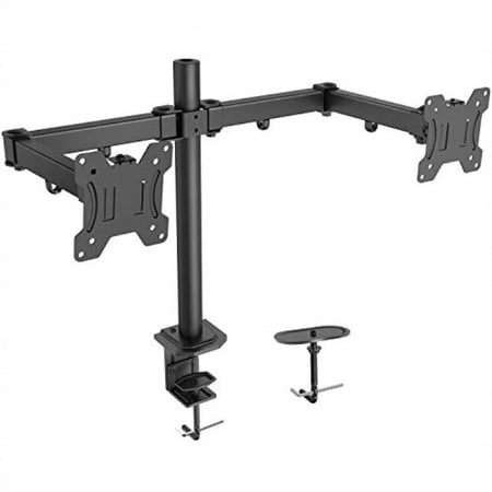 dual monitor stand - double articulating arm monitor desk mount - adjustable vesa bracket with c clamp, grommet mounting base for two 13-27 inch lcd computer screens - holds up to 17.6lbs by huanuo