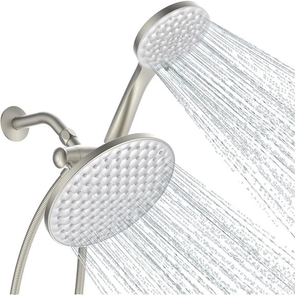 dual shower  with handheld combo,8.6 inch Rainfall showerhead,6 settings hand held shower heads with hose (Brushed Nickel)