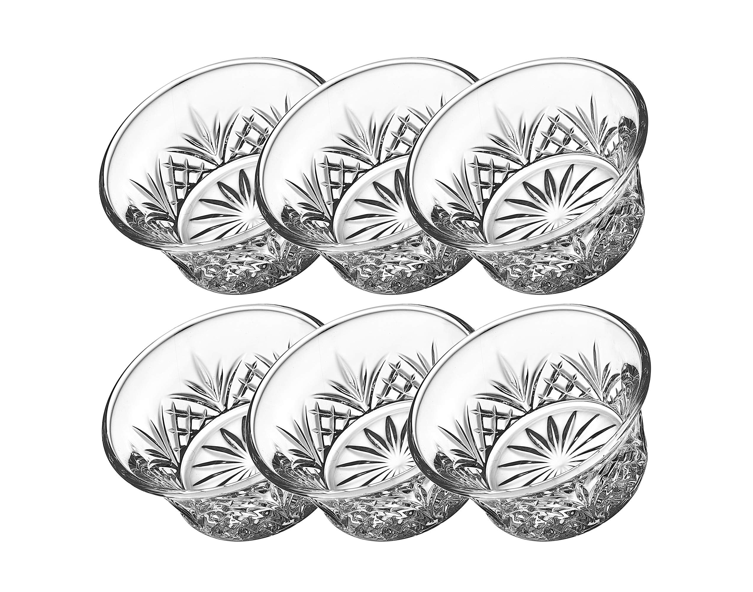 Clear Crystal Glass Traditional Dessert Bowl Set, 6 Pieces