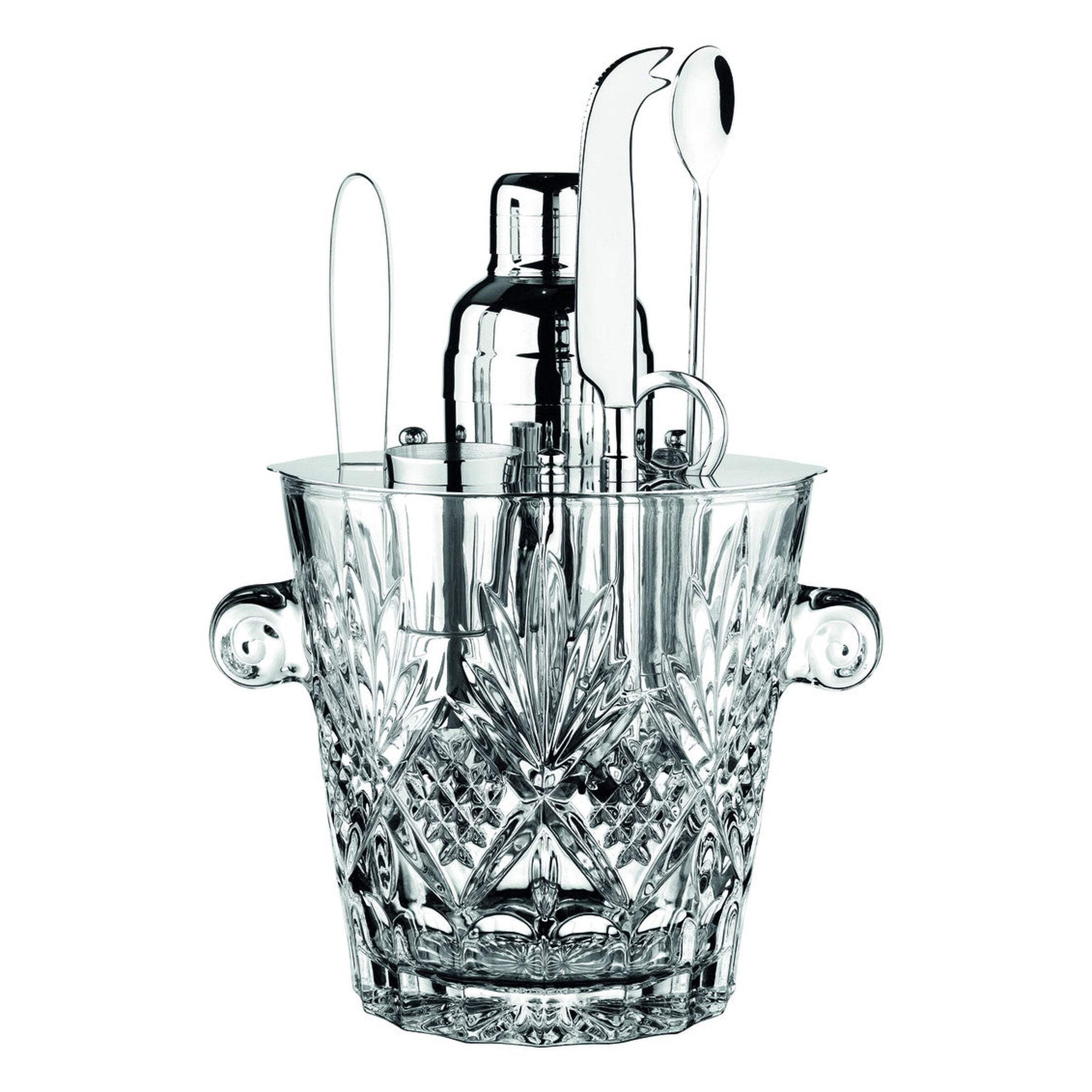Dublin Crystal and Stainless Steel Bar Tool Set with Ice Bucket