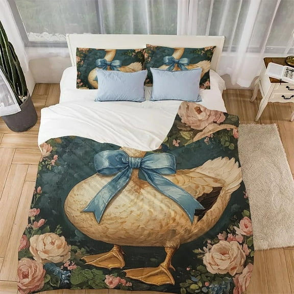 duckling 3D Printed Bedding Set Comforter Covers Quilt Cover Duvet Cover with Pillowcases for Childrens And Adults Microfiber 3 Pieces with Zipper Closure(90"x90")
