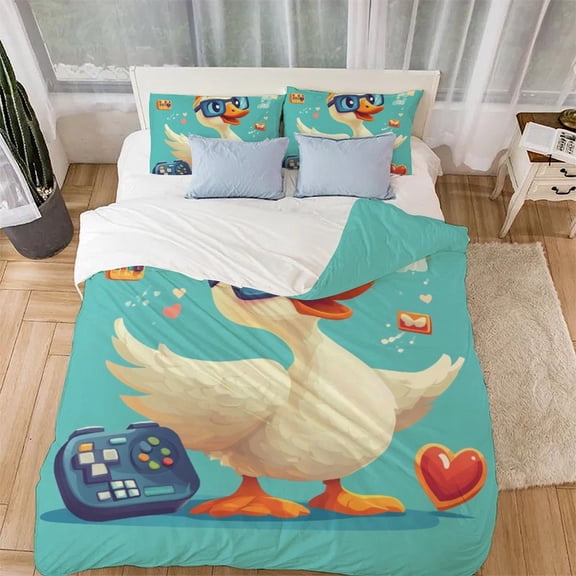 duckling Comforter Covers 3D Printed Bedding Set Quilt Cover Duvet Cover for Childrens And Adults 3 Pieces with Pillowcases Microfiber with Zipper Closure(68"x86")