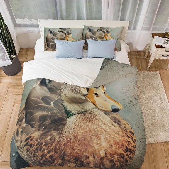 duckling Comforter Covers 3D Printed Bedding Set Quilt Cover Duvet Cover for Childrens And Adults 3 Pieces with Pillowcases Microfiber with Zipper Closure(90"x90")