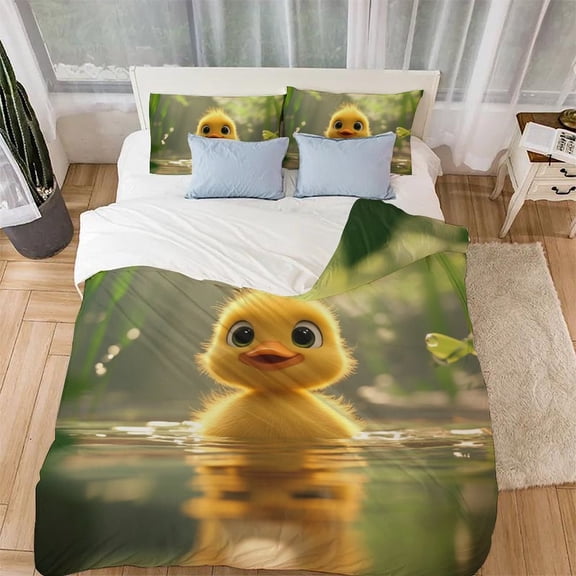 duckling Comforter Covers 3D Printed Duvet Cover Bedding Set Quilt Cover for Childrens And Adults with Pillowcases 3 Pieces Microfiber with Zipper Closure(68"x86")