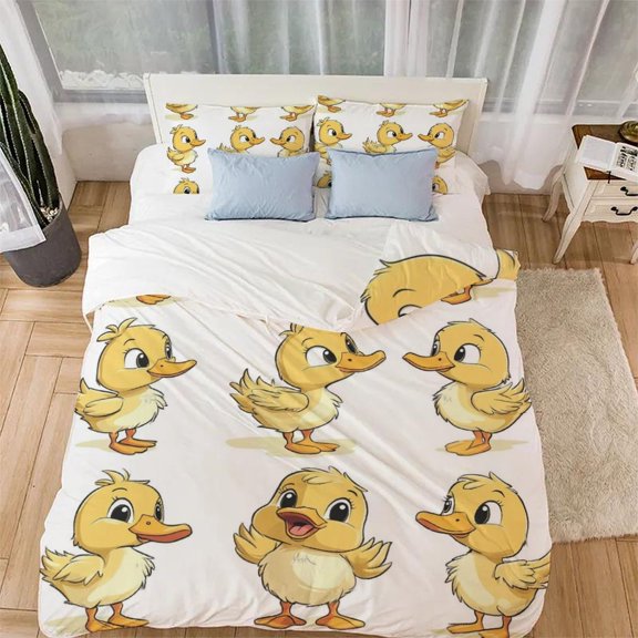 duckling Comforter Covers 3D Printed Duvet Cover Quilt Cover Bedding Set 3 Pieces with Pillowcases Microfiber for Childrens And Adults with Zipper Closure(80"x90")
