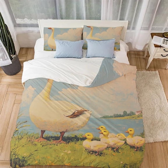 duckling Comforter Covers Bedding Set 3D Printed Duvet Cover Quilt Cover for Childrens And Adults Microfiber 3 Pieces with Pillowcases with Zipper Closure(80"x90")