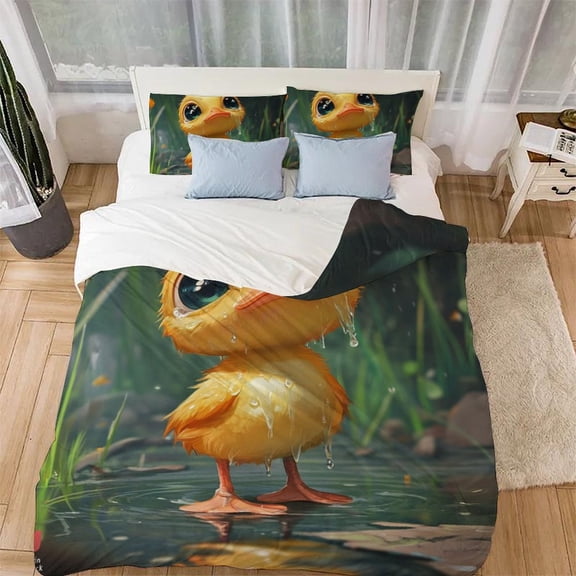 duckling Comforter Covers Duvet Cover 3D Printed Bedding Set Quilt Cover Microfiber for Childrens And Adults 3 Pieces with Pillowcases with Zipper Closure(68"x86")