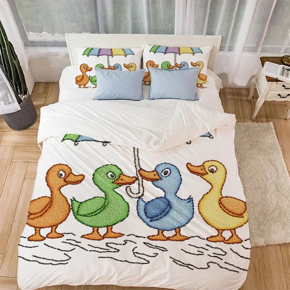 duckling Comforter Covers Duvet Cover 3D Printed Bedding Set Quilt Cover Microfiber for Childrens And Adults 3 Pieces with Pillowcases with Zipper Closure(68"x86")