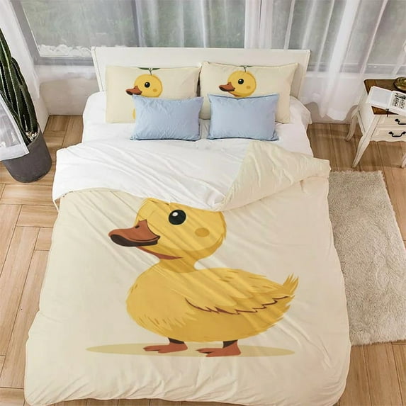 duckling Quilt Cover 3D Printed Bedding Set Comforter Covers Duvet Cover 3 Pieces with Pillowcases for Childrens And Adults Microfiber with Zipper Closure(90"x104")