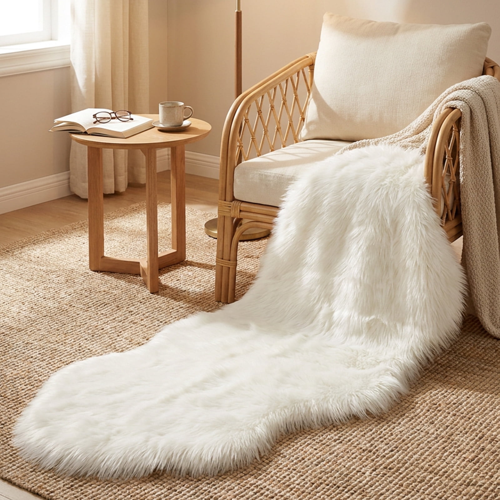 YEERSWAG, Faux Fur Rug, 2x6 ft, Fluffy White Sheepskin Area Rug