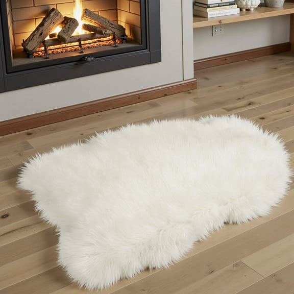 Yeerswag Faux Fur Rug, 2x3 ft Fluffy White Sheepskin Rug Area Rug Chair Cover Washable Fluffy Rug for Living Room Bedroom Nursery Room Luxury Room