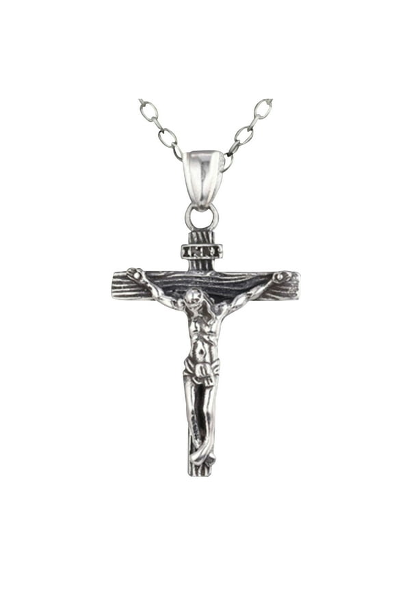 Men’s Jesus Cross Dangle Stainless Steel Necklace, Anti-Rust Jesus Pendant
