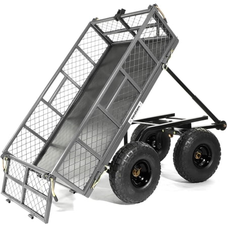 dump garden cart wagon, 400 lbs capacity heavy duty steel garden wagons, with removable sides, pullable handles, utility garden carts with 10'' wheels, for lawn yard farm, gray