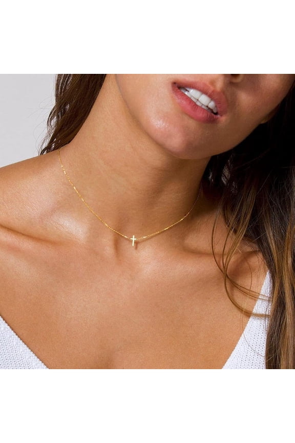 -Dainty Gold Plated Cross Necklace For Women, Dainty Cross Pendant Necklace,Cute Gold Chain Choker Necklaces Set For Womens Trendy,Perfect Gift for Mother's Day, Valentine's Day
