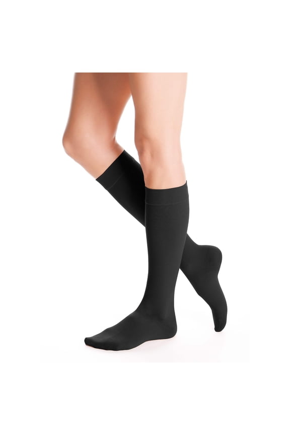 duomed Advantage Soft Opaque 15-20 mmHg Knee High Closed Toe Compression Stockings, Black, Small, Petite
