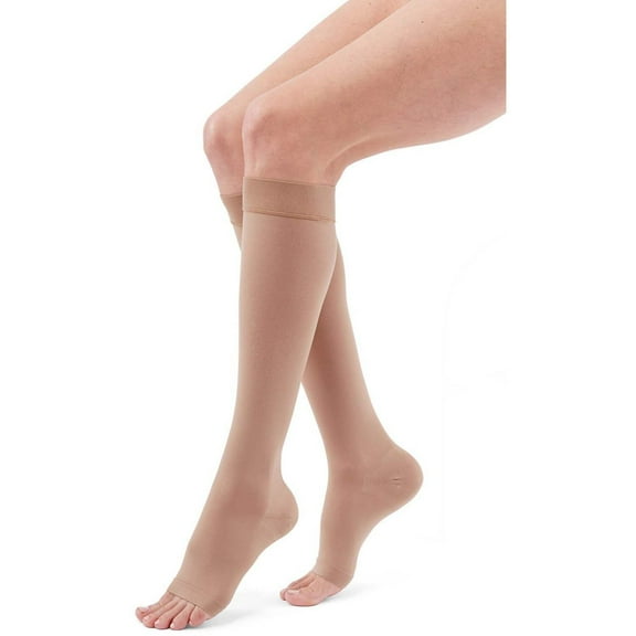 duomed Advantage Soft Opaque 15-20 mmHg Knee High Open Toe Compression Stockings, Beige, Medium, Standard