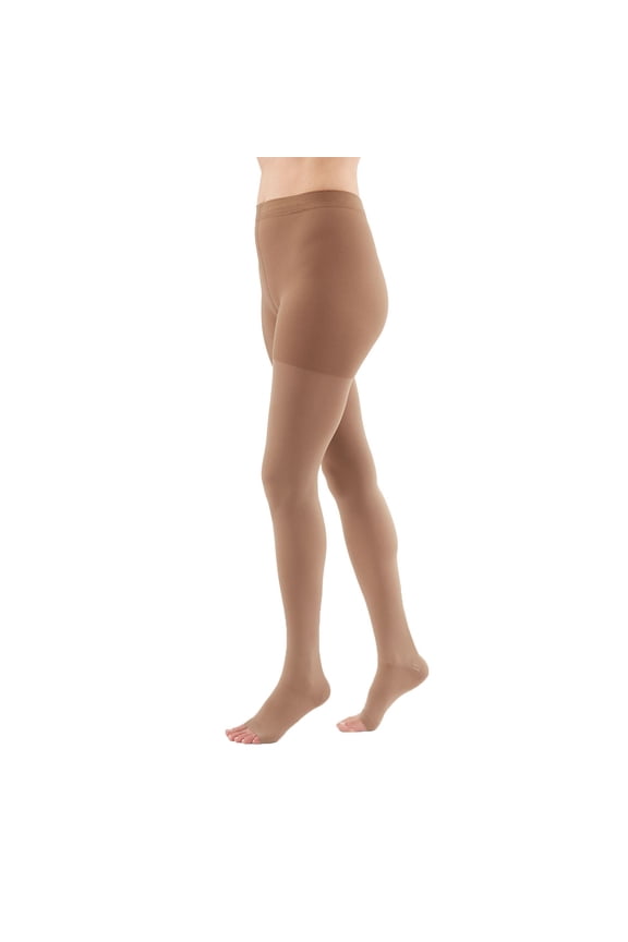 duomed Advantage Soft Opaque 15-20 mmHg Pantyhose Open Toe Compression Stockings, Almond, Medium, Standard