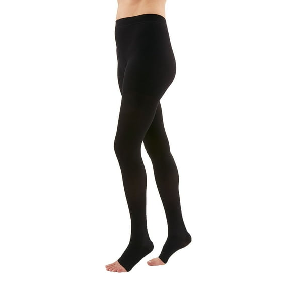duomed Advantage Soft Opaque 15-20 mmHg Pantyhose Open Toe Compression Stockings, Black, Small, Standard