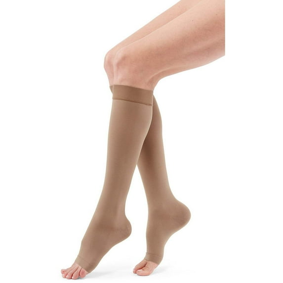 duomed Advantage Soft Opaque 20-30 mmHg Knee High Open Toe Compression Stockings, Almond, Medium, Petite